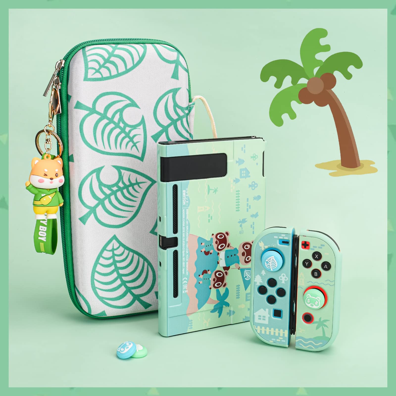 DLseego Housse de Transport pour Accessoires Switch Bundle for Switch Console with Dockable Rigide Cover Animal Crossing Coquille and Capuchons de Joytick-Vert
