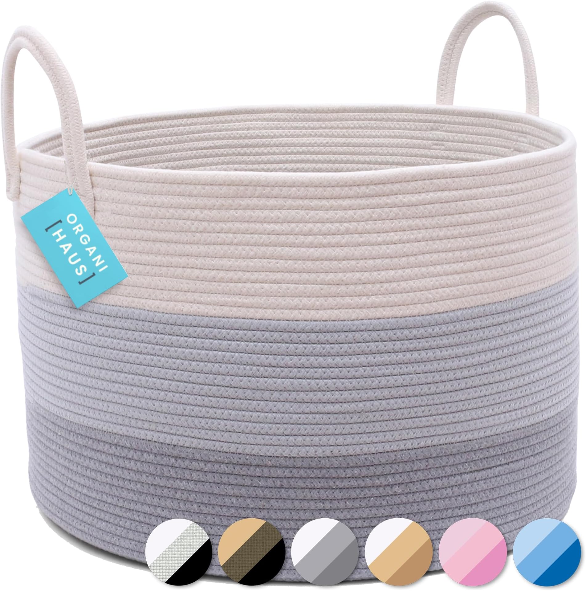 Hinwo Cotton Rope Storage Basket Collapsible Laundry Hamper Nursery