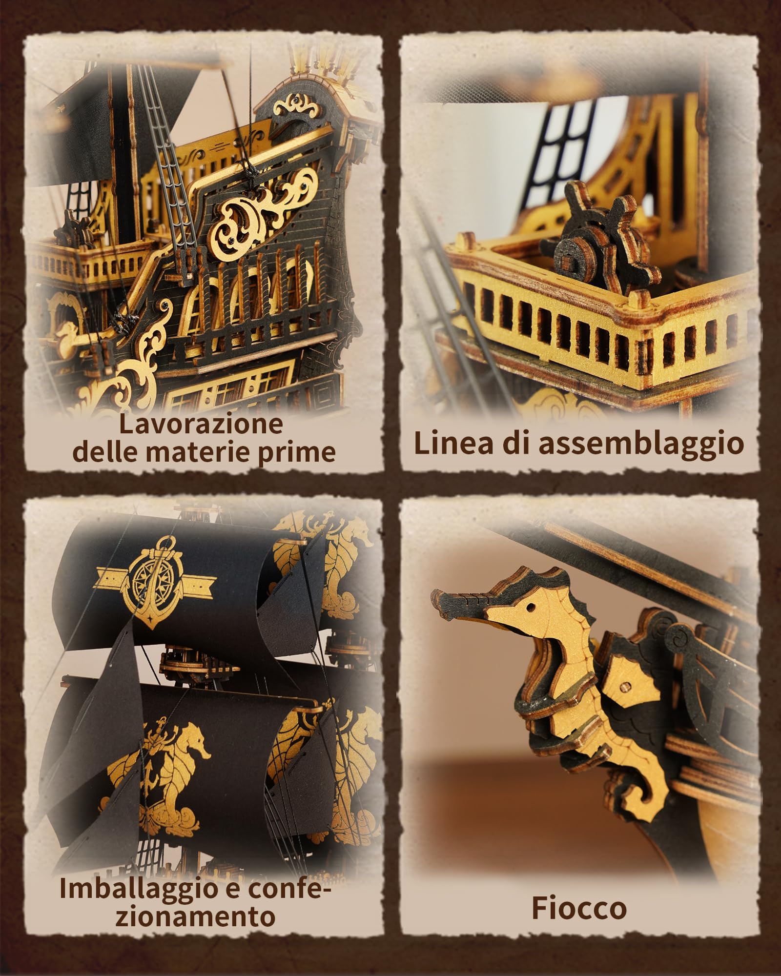 ROKR Kit di Modelli di Barche in Legno Con Puzzle 3D per Adulti, Barca a Vela Fai Da Te Meccanica, Kit di Modelli per Adulti, The Seahorse Barque MCB02