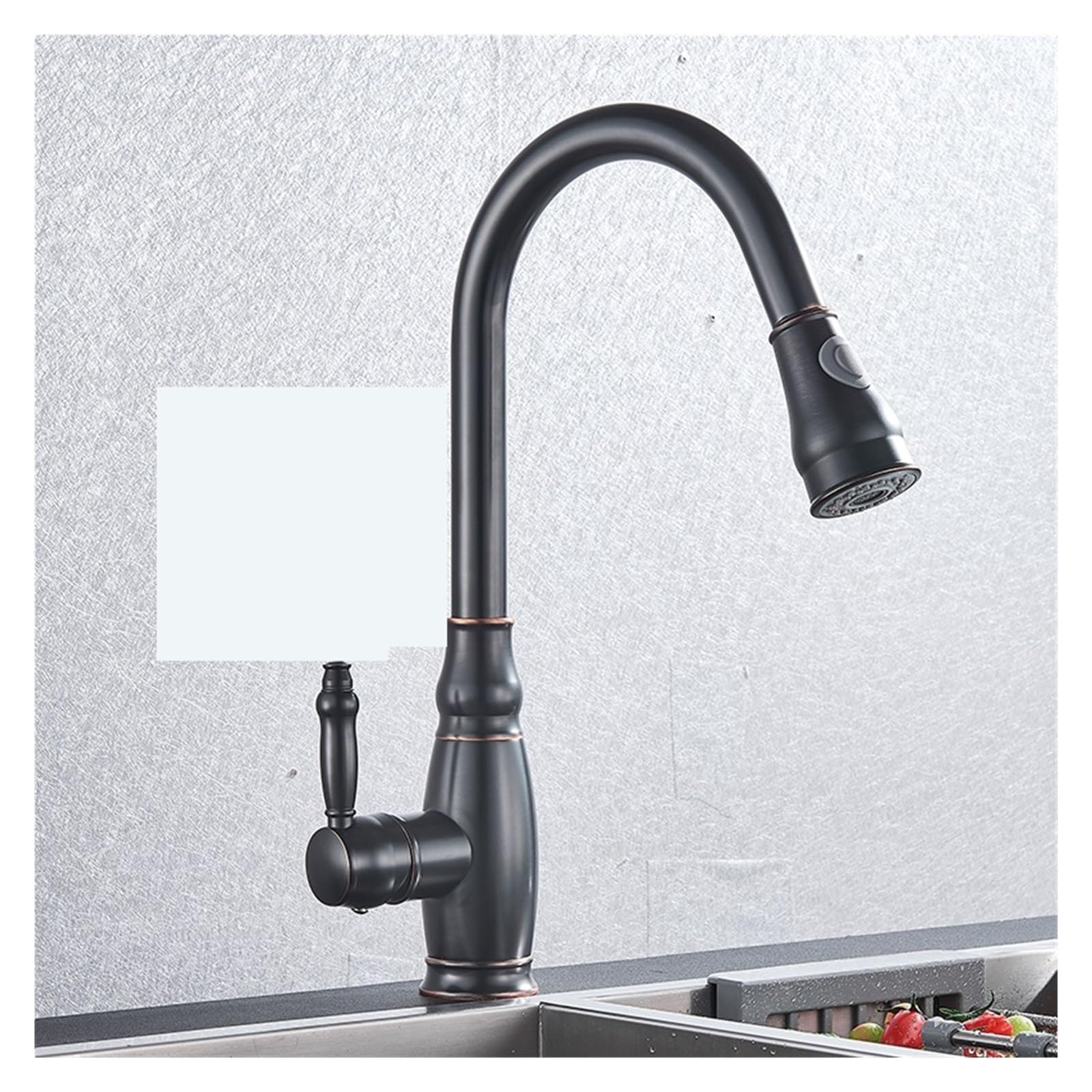 BHFPFZA Oil Rubbed Bronze Kitchen Faucet PullOut Hot & Cold Mixer Tap 360° Rotation Durable Sink Crane Modern Design for Kitchen Upgrade