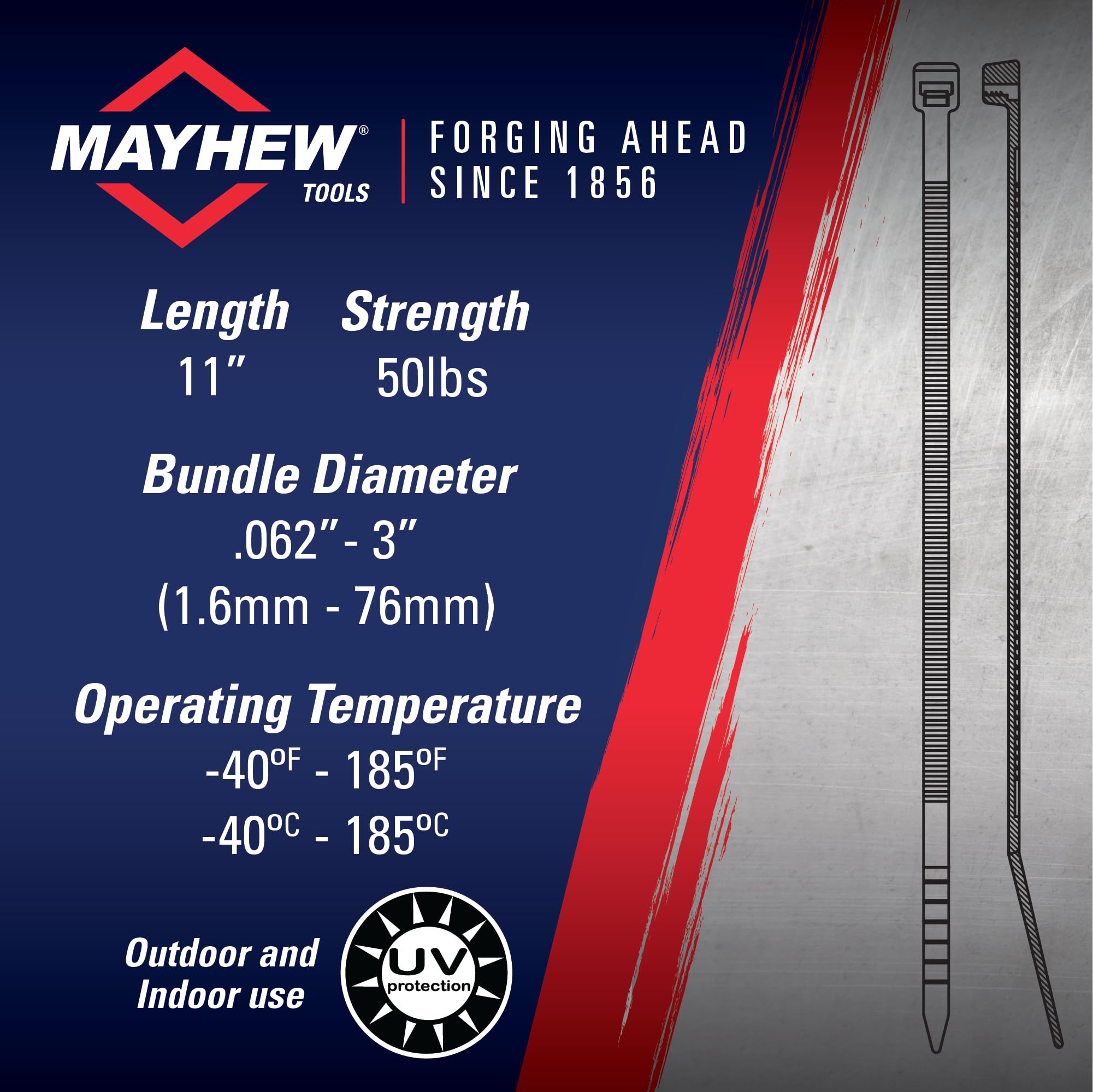 Mayhew Tools MB11-50BLK-C - Fascette stringicavo in nylon, colore nero UV, 22,7 kg, resistenza alla trazione 22,7 kg