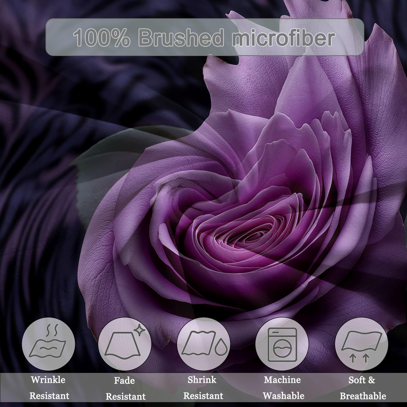 Liliowa ekskluzywna poszewka na kołdrę z wzorem Romance Purple Rose 200 x 200 cm z 2 poszewkami na poduszkę 80 x 80 cm, do sypialni rodziców