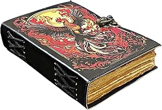 ANSAR HANDICRAFTS The Phoenix Grimoire – Handmade Leather Journal, Blank Spell Book of Shadows, Vintage Junk Journal, Gothic Sketchbook & Notebook with 200 Deckle Edge Pages – Gifts for Him & Her