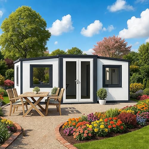 Foldable Prefab Tiny House to Live in for Adult, Prefab Tiny Homes with 2 Bedroom & Full Equiped Bathroom 20ft Compact Container Home with Customized Layout Expandable Modular Home for Mobile Living