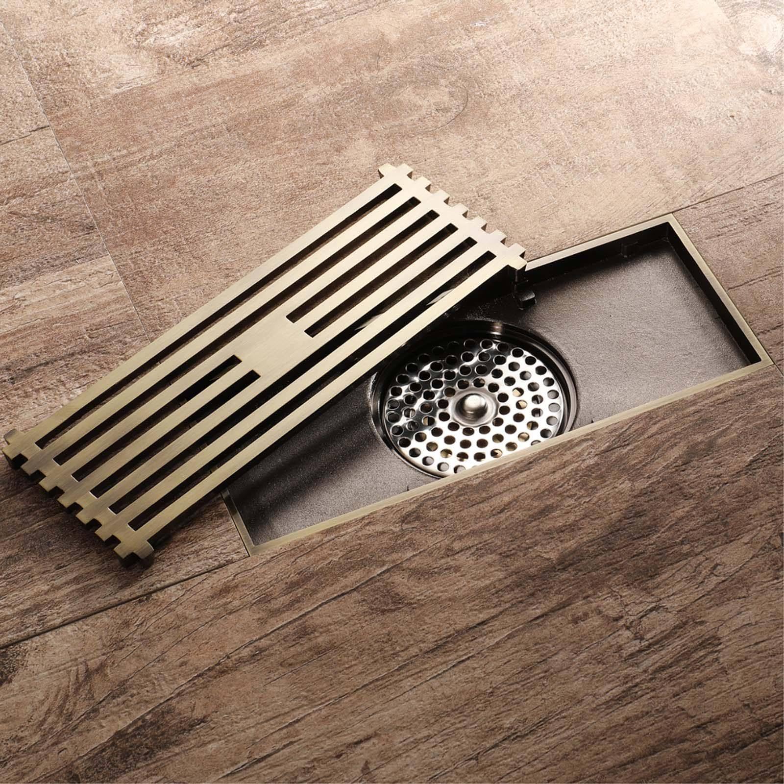 Scarico Doccia a Pavimento Acciaio Inossidabile Piletta Doccia Rettangolo Piletta da Pavimento Rimovibile Scarico a Pavimento Bronzo Scarico del Pavimento 200 * 82mm Adatto per Balcone