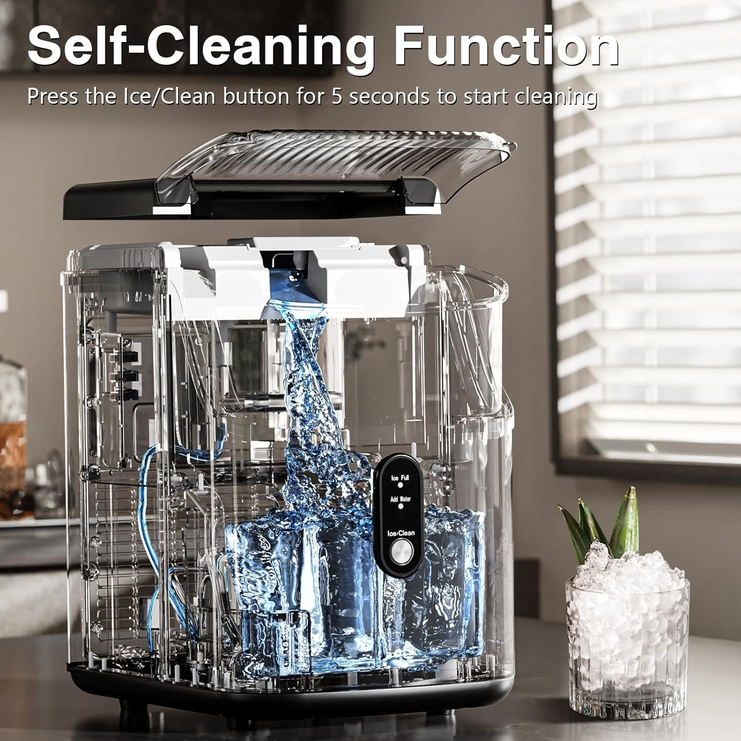 Antarctic Star Nugget Ice Makers Countertop, Portable Ice Machine With Ice Scoop & Basket, 34lbs/24h, Self-Cleaning, One Click Operation For Camping/RV/Party (Stainless Steel Black) on Fridge.com - View 5
