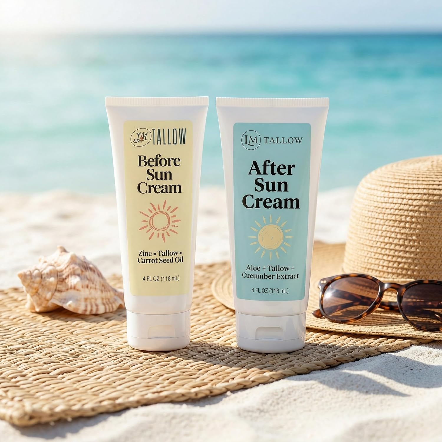 Lady May Tallow Tallow Sun Care Duo - Natural Before & After Sun Cream Gift Set with Zinc Oxide 4 oz