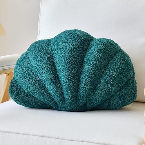 Seashell Throw Pillows, Shell Shaped Throw Pillows, Soft Home Decorative Pillow Plush Cushion for Bed Couch Living Sofa Room Decor Accent Throw Pillow (13x10 Inch, Emerald Green)