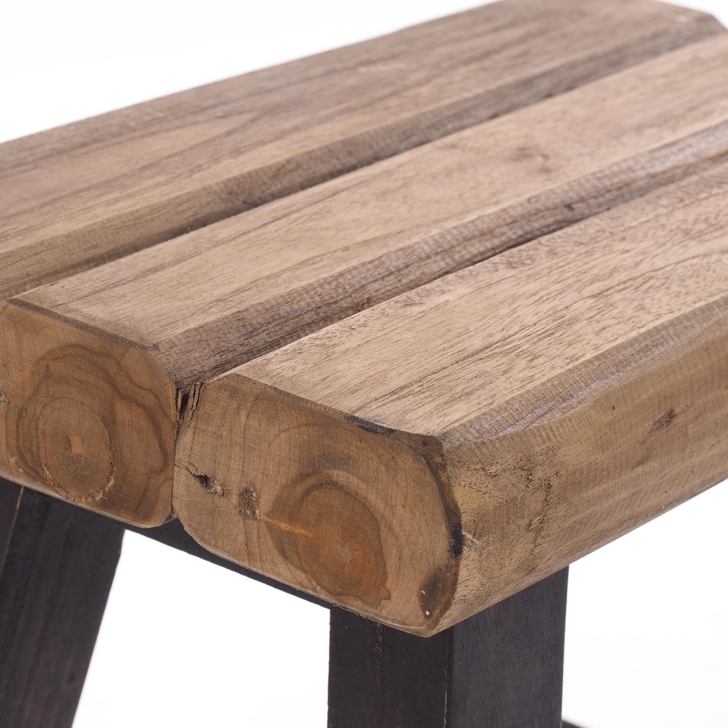 DESIGN DELIGHTS Tabouret vintage rustique - 41 x 42 x 24 cm (H x l x P) - Bois de teck - Tabouret pour plantes - Couleur : 04 noir naturel
