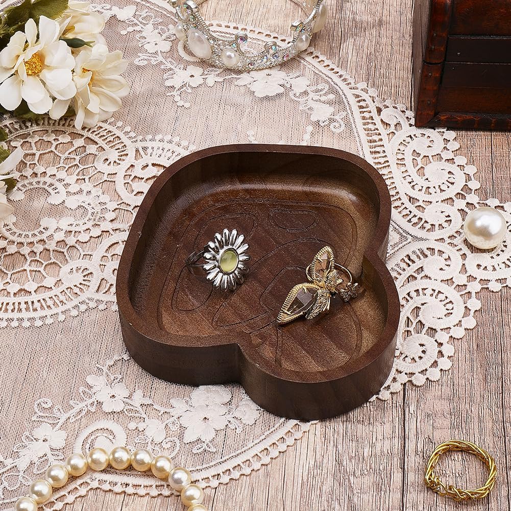 Wood Ring Holder Dish Jewelry Dish Tray Mushroom Shaped Wooden Jewelry Tray Cute Rings Earrings Storage Organizer Decorative Display for Home Bedroom Living Room Office Vanity Gift Idea image 3