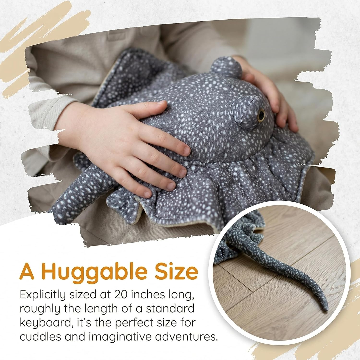 ZHONGXIN MADE Simulation Stingray Fish Plush Toys Stuffed Animal - 20 inch Manta Ray Bass Leopard Stingray Deep Sea Toy, Cute Skate Fish Toy as Gift for Kids
