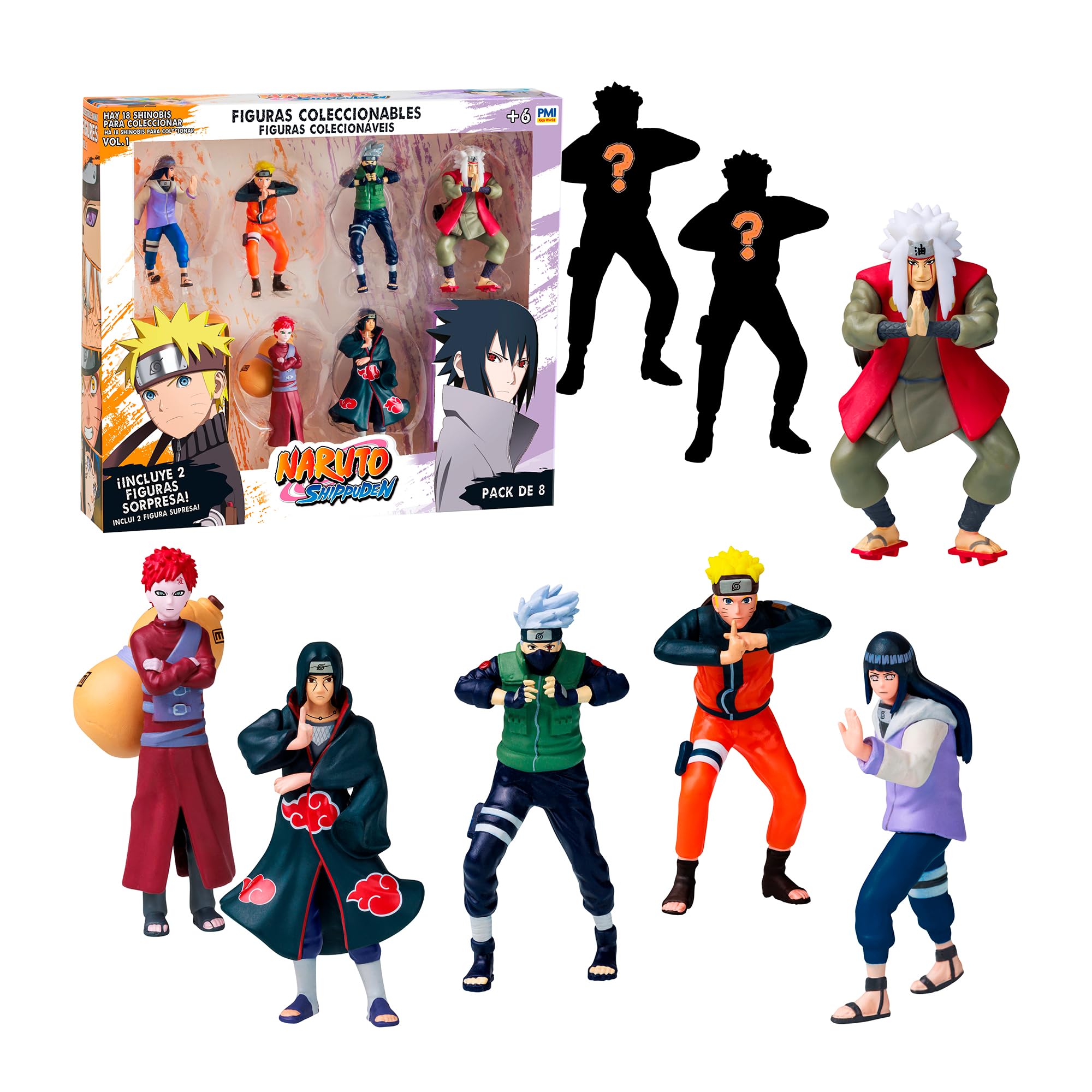 Bizak Naruto - Confezione da 8 figure in scatola Deluxe, 7 cm