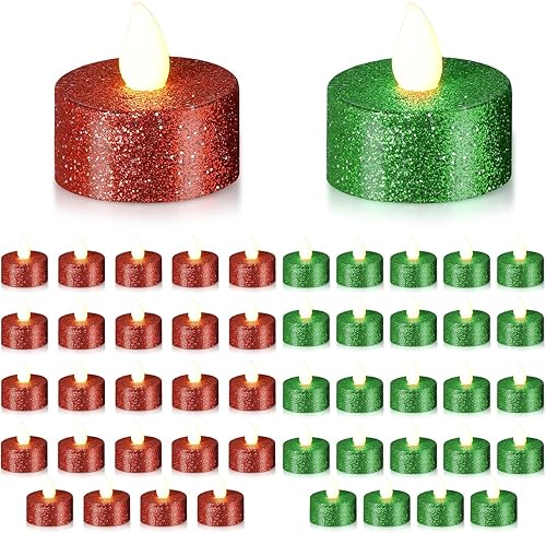 48 velas votivas de Navidad sin llama, luces LED de té verde y rojo, velas que funcionan con pilas, velas para Navidad, Año Nuevo, aniversario,