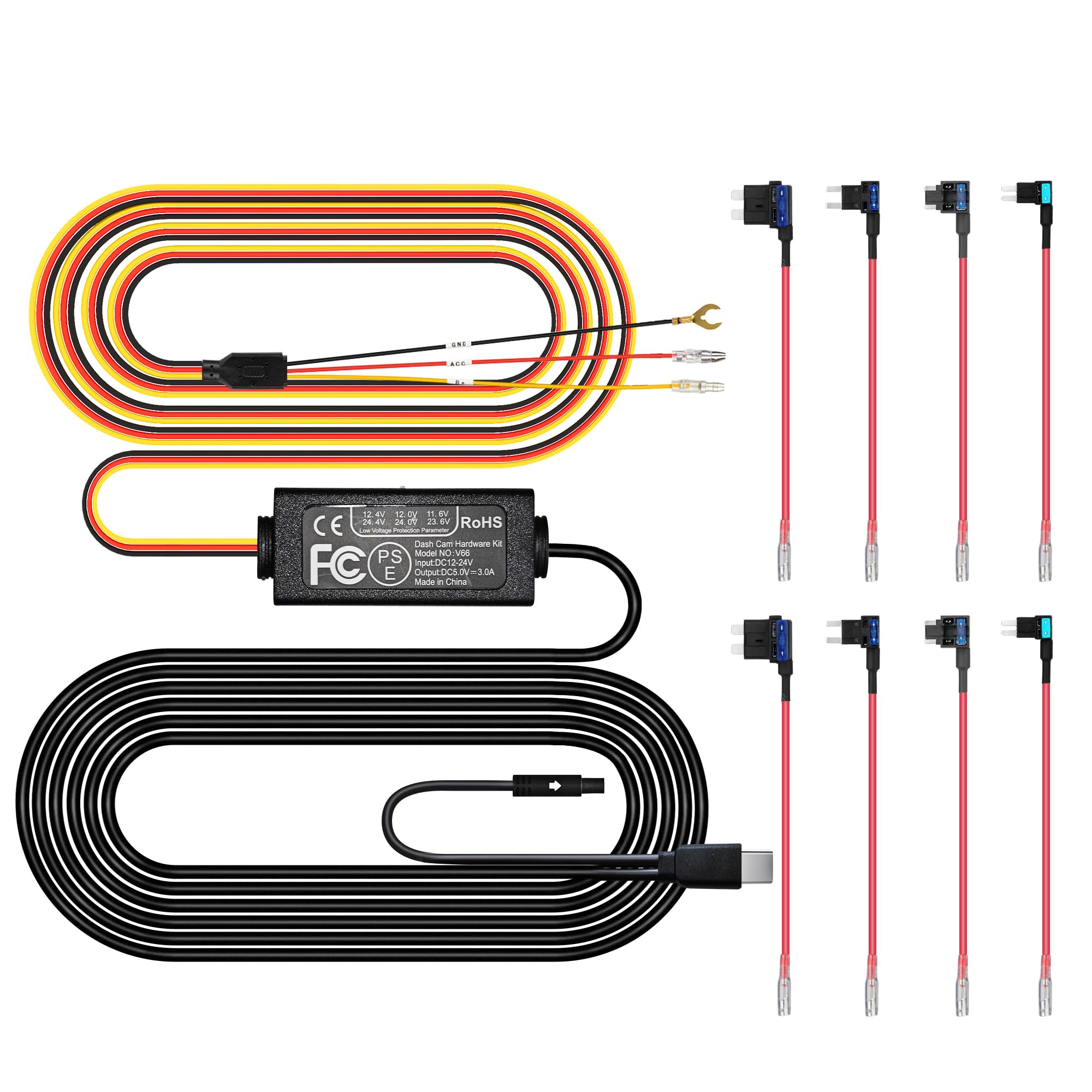 Pelsee Dash Cam Hardwire Kit Full Set Hard Wire Kit Fuse for P1 Pro S3 Touch P1DUO Dash