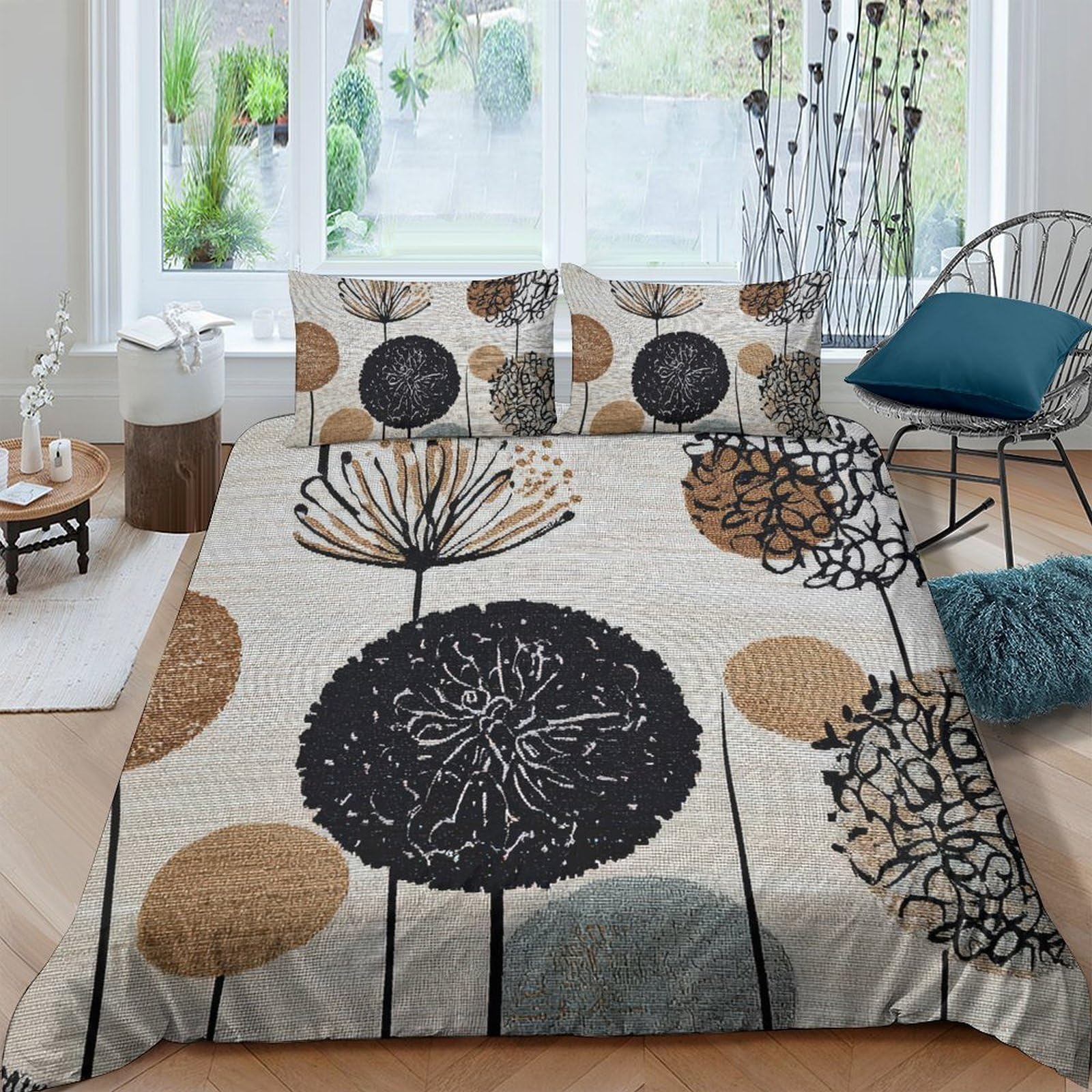 Ctjqhvkz Style-5 3D Printed Dandelion Meadow Fitted Sheet Microfiber Soft Breathable Abstract Brown Mattress Cover For Bedroom Dorm Decor Single（135X200cm）