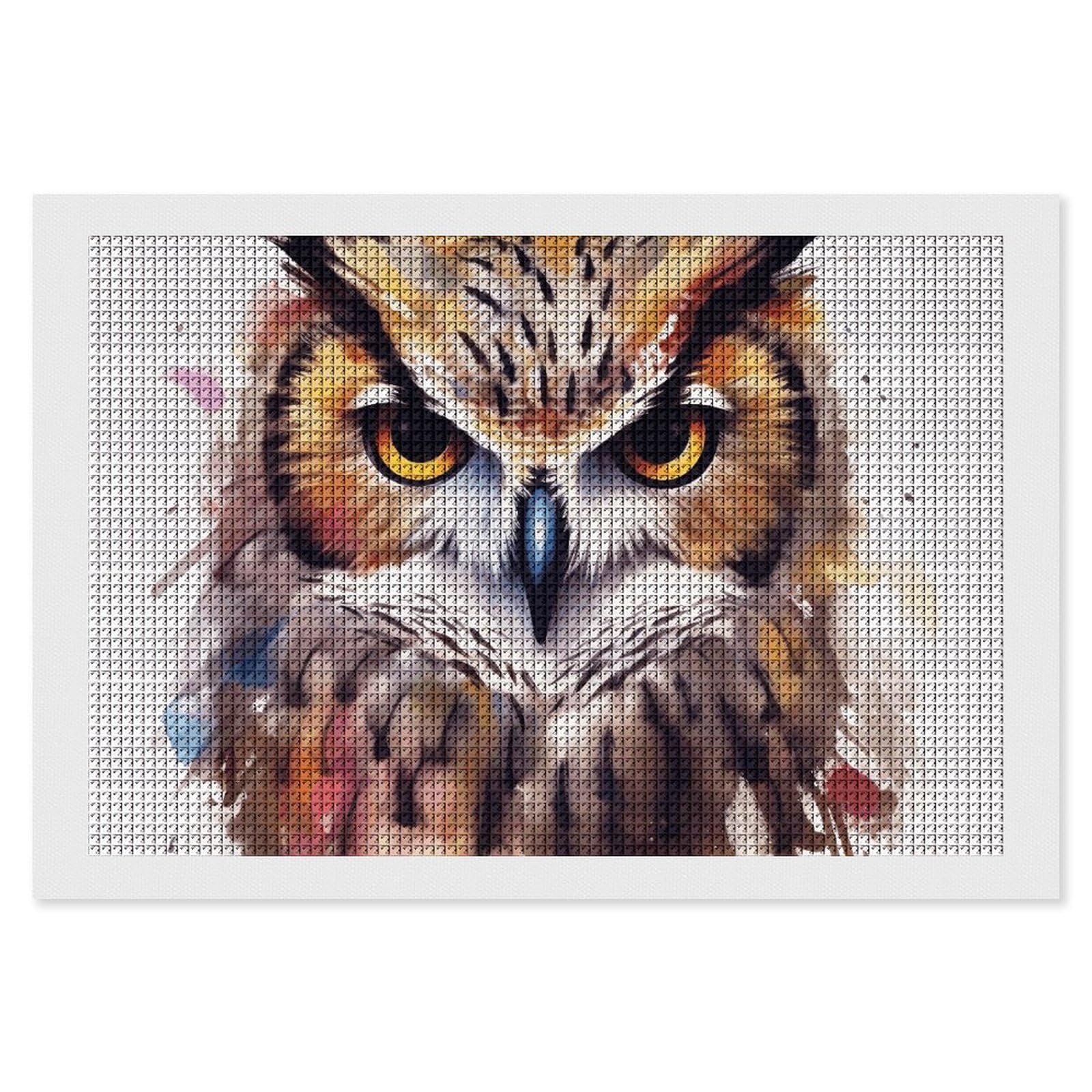 Diamond Painting Kits for Adults - DIY Diamond Art Kits for Beginners - Full 5D Paint Drill Diamond Dots Paintings- Watercolor Cool Owl Head Diamonds Pictures Gem Art And Craft Wall Decor 8"x12"
