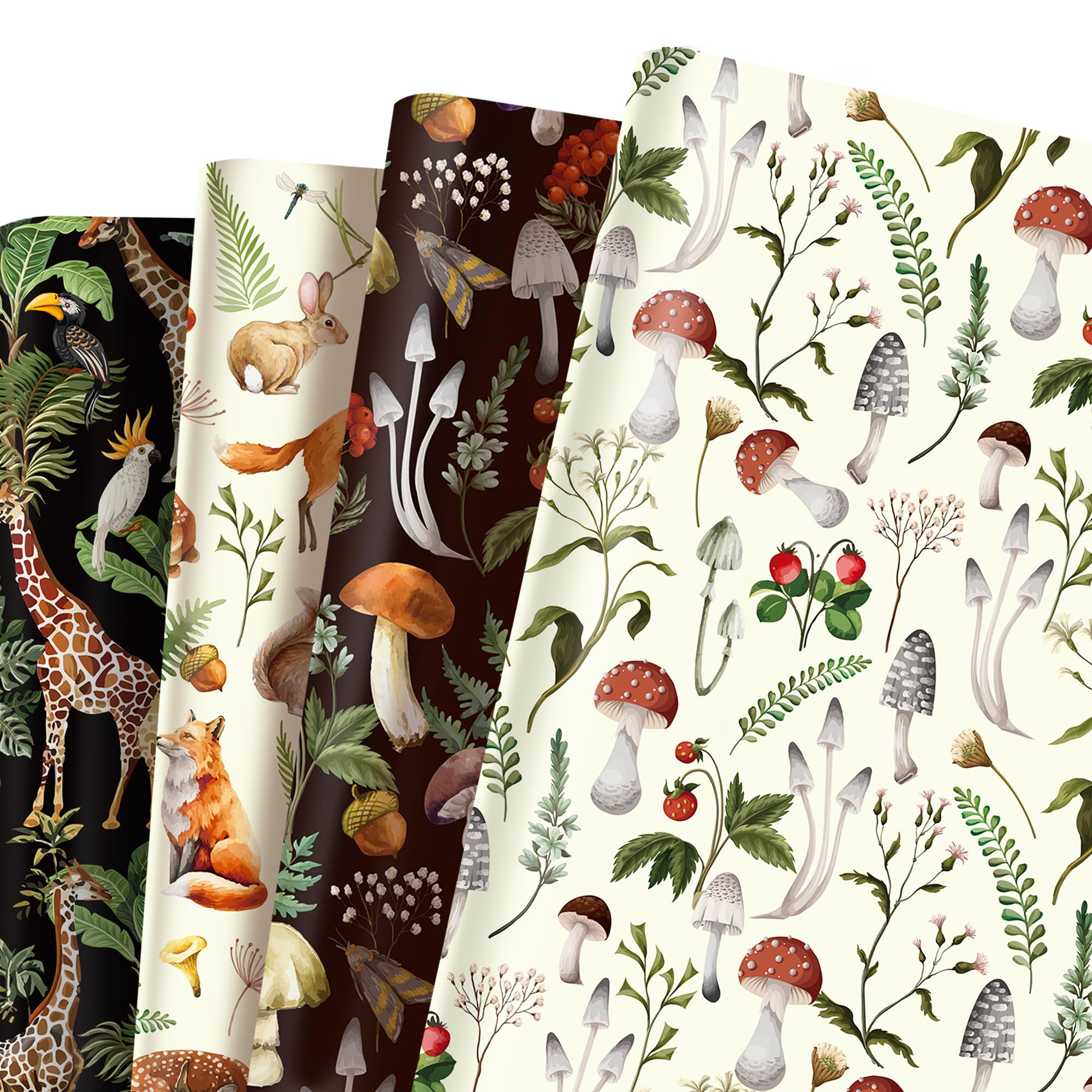 OXYLIPO Mushroom Forest Wrapping Paper - 12 Sheets, Vintage Design, 19.7 x 27.6 Inch, Perfect for Gift Wrapping and DIY Crafts