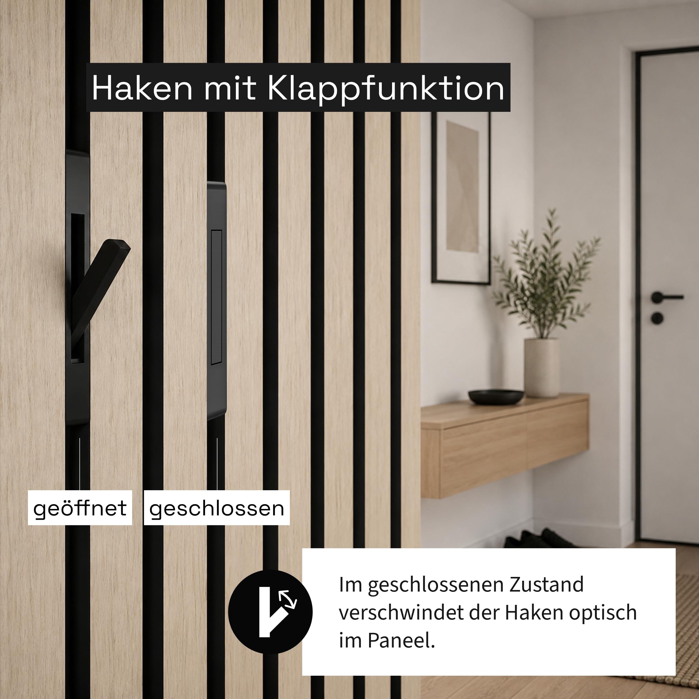 Generisch Klappbarer Haken [HIDE] für Akustikpaneele | ohne Bohren (6)