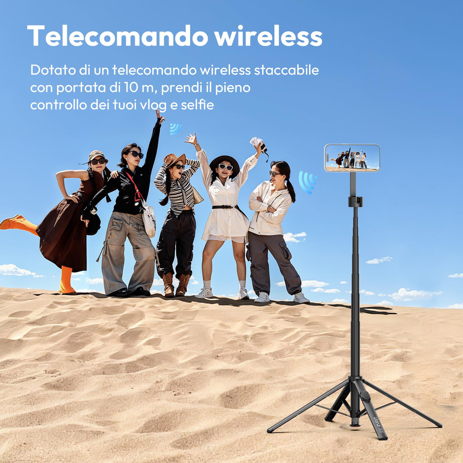 180cm ULANZI SK21 Bastone selfie magnetico 4 Gambe, Apertura e chiusura automatica,Cavalletto telefono con calamita telecomando ricaricabile,Treppiede smartphone magpod,Compatibile con iPhone 17 16 15