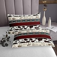 Vista 3 de Juego de ropa de cama de piel de vaca abstracta marrón rústico con rayas empalmadas de granja, tamaño individual, juego de edredón de vaquero