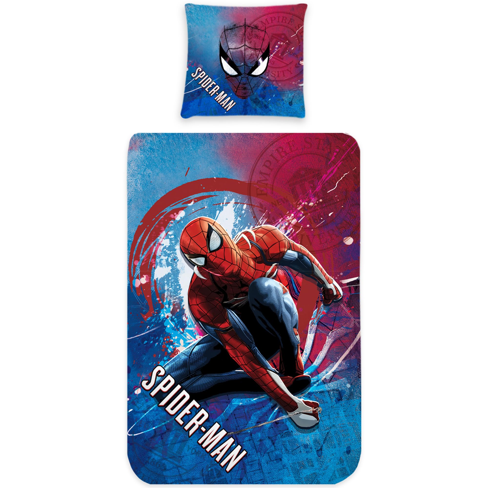BERONAGE Spider Man Kinder-Bettwäsche New York 135 x 200 cm + 80 x 80 cm 100% Baumwolle in Renforcé-Linon-Qualität Spiderman Marvel Avengers Endgame Bettzeug Bettbezug deutsche Größe Reißverschluss
