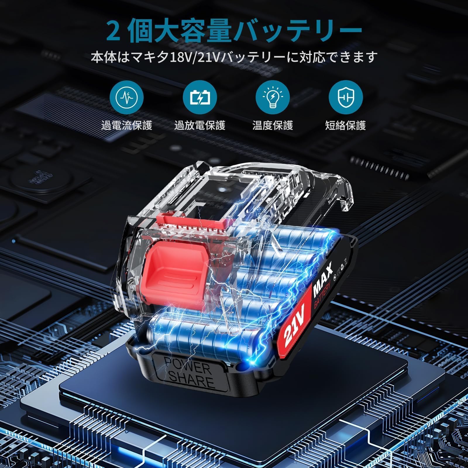 Amazon | インパクトドライバー 【2000mAh バッテリー*2個】 300N·m