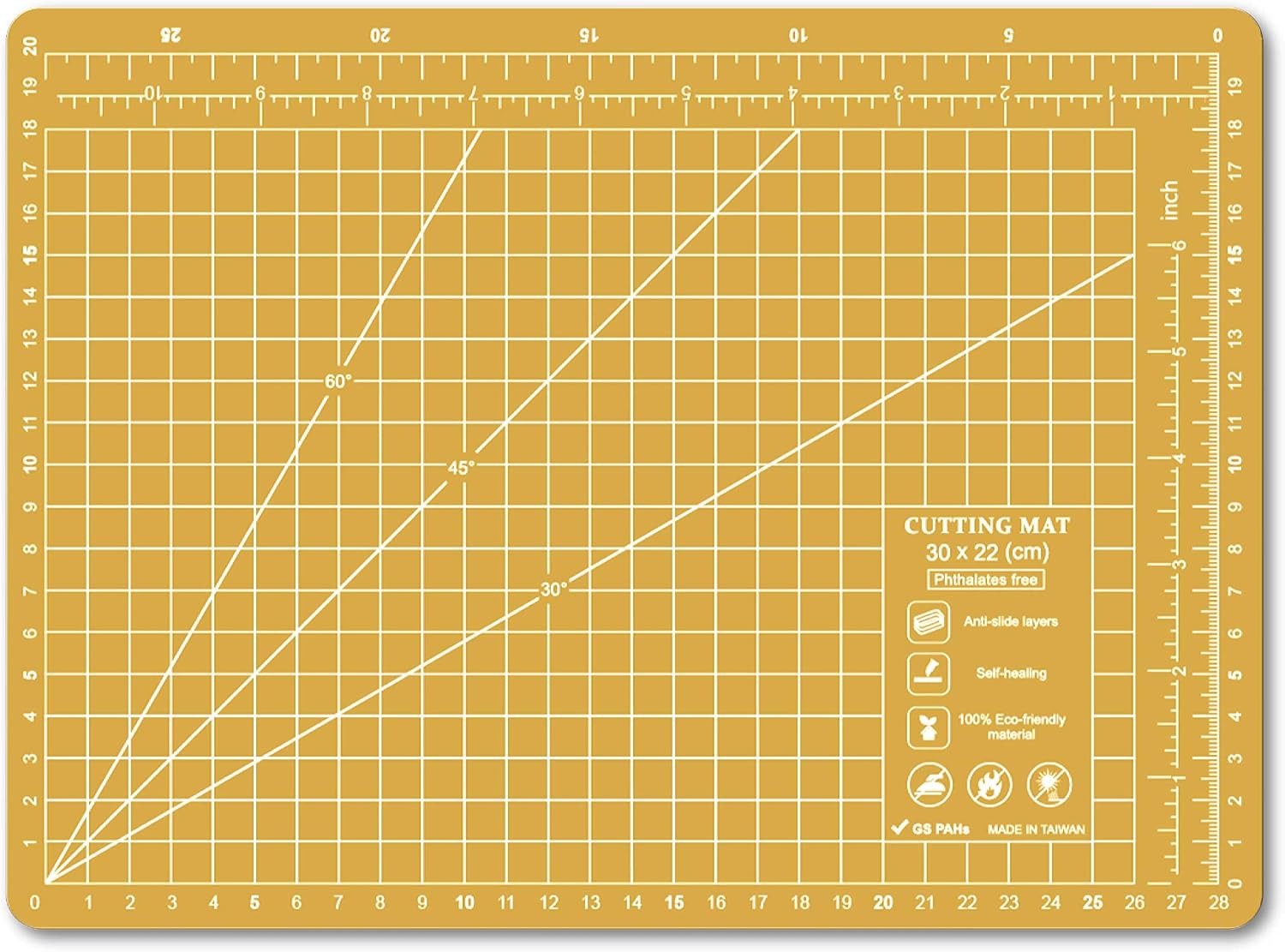 PP A4 Cutting Mat - A4 Eco Friendly (12L x 9W Inch) (300 x 220 mm), Colorful Self Healing Cutting Mat Craft Fabric Quilting Sewing Scrapbooking One Sided Art Project (Set of 1) UESTA (Yellow)