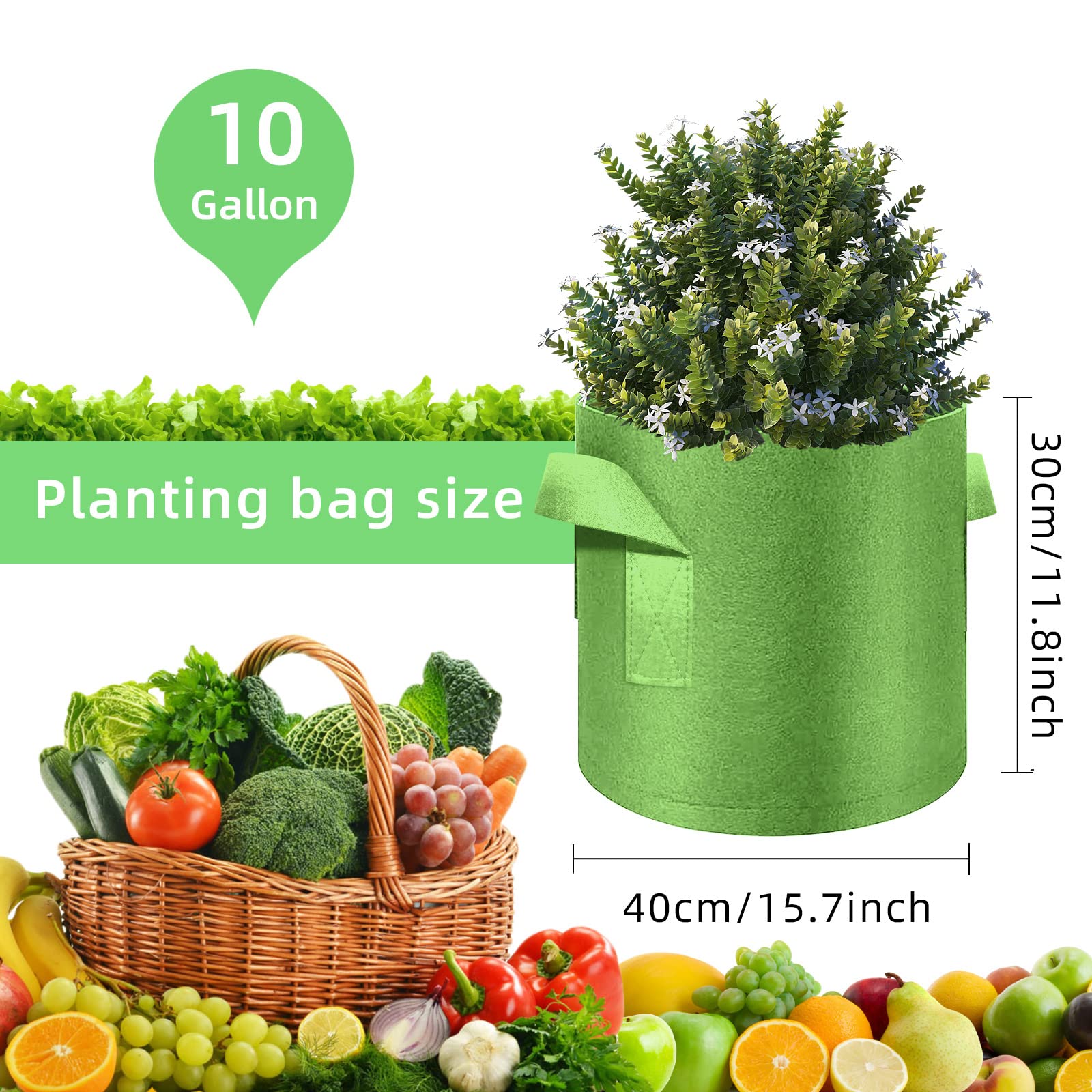 Lot de 30 sacs de culture en tissu non tissé avec poignées, 30 litres, pots de fleurs en tissu non tissé pour légumes, fleurs, pommes de terre (vert)