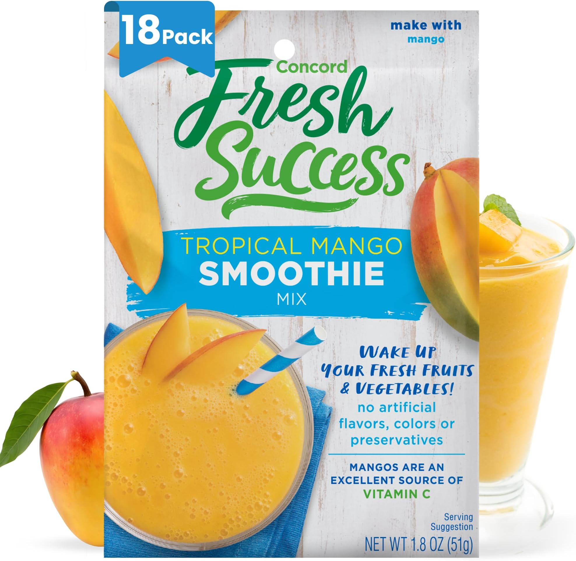 Concord Tropical Mango Smoothie Mix, 1.8-Ounce Packages (Pack of 18 )