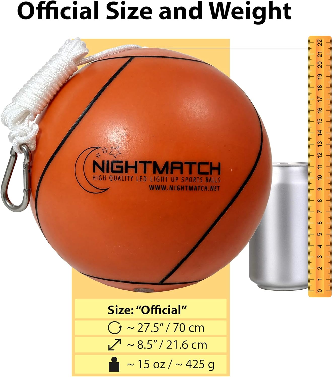 NIGHTMATCH Light Up LED Tetherball - Official Size - Extra Pump and Batteries - Perfect Glow in The Dark Tetherball with Spare Batteries - Waterproof LED Glow Ball with a Bright LED : Sports & Outdoors