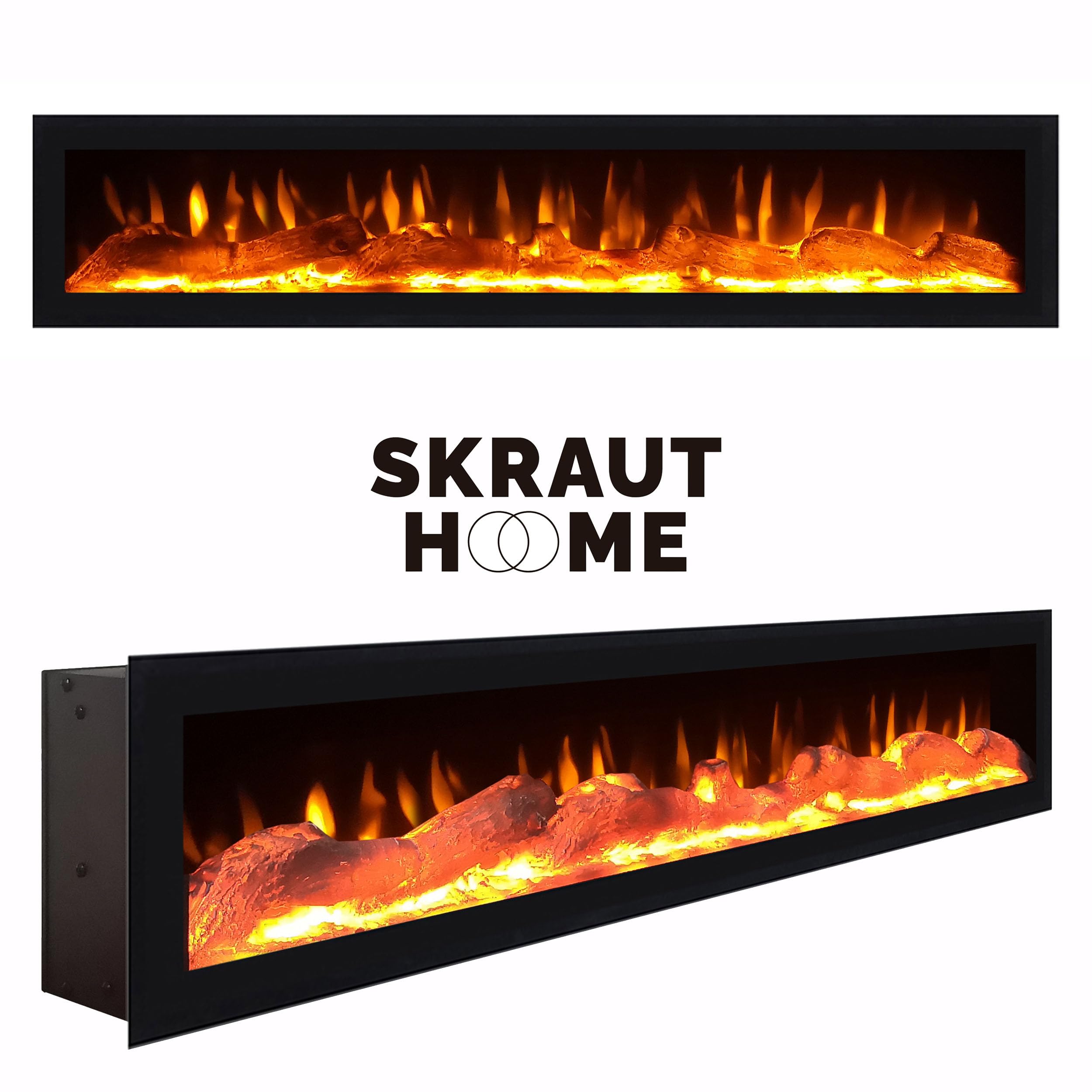 Skraut Home | Meuble TV | Banc Télé | Grand Espace de Rangement | 260x45x35cm | TV Grand Format | Cheminée électrique | Style Moderne | Blanc et Chêne Soft