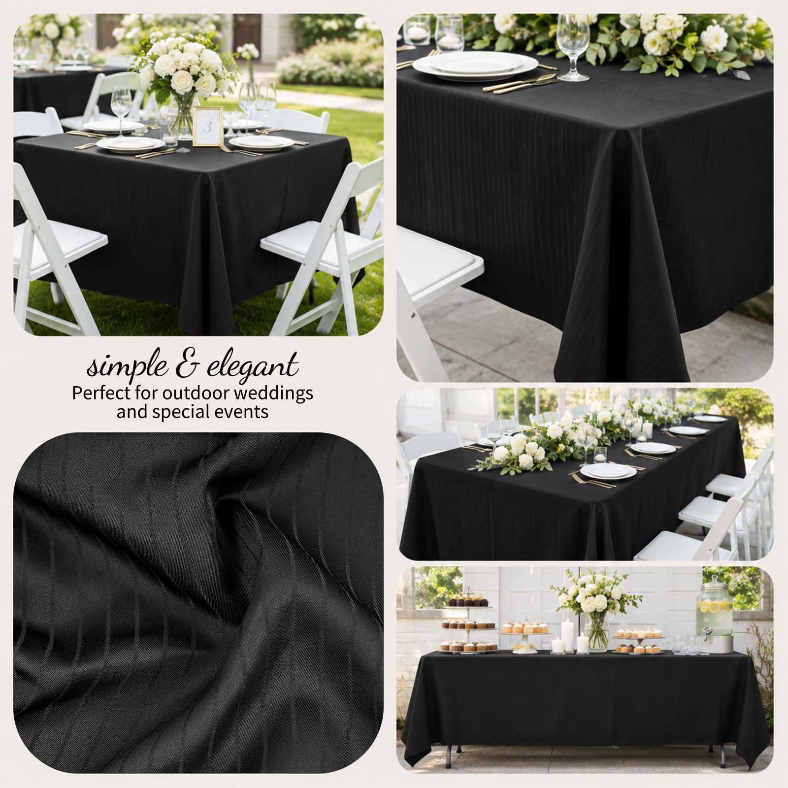 Lot de 4 nappes rectangulaires noires en polyester 153 x 260 cm