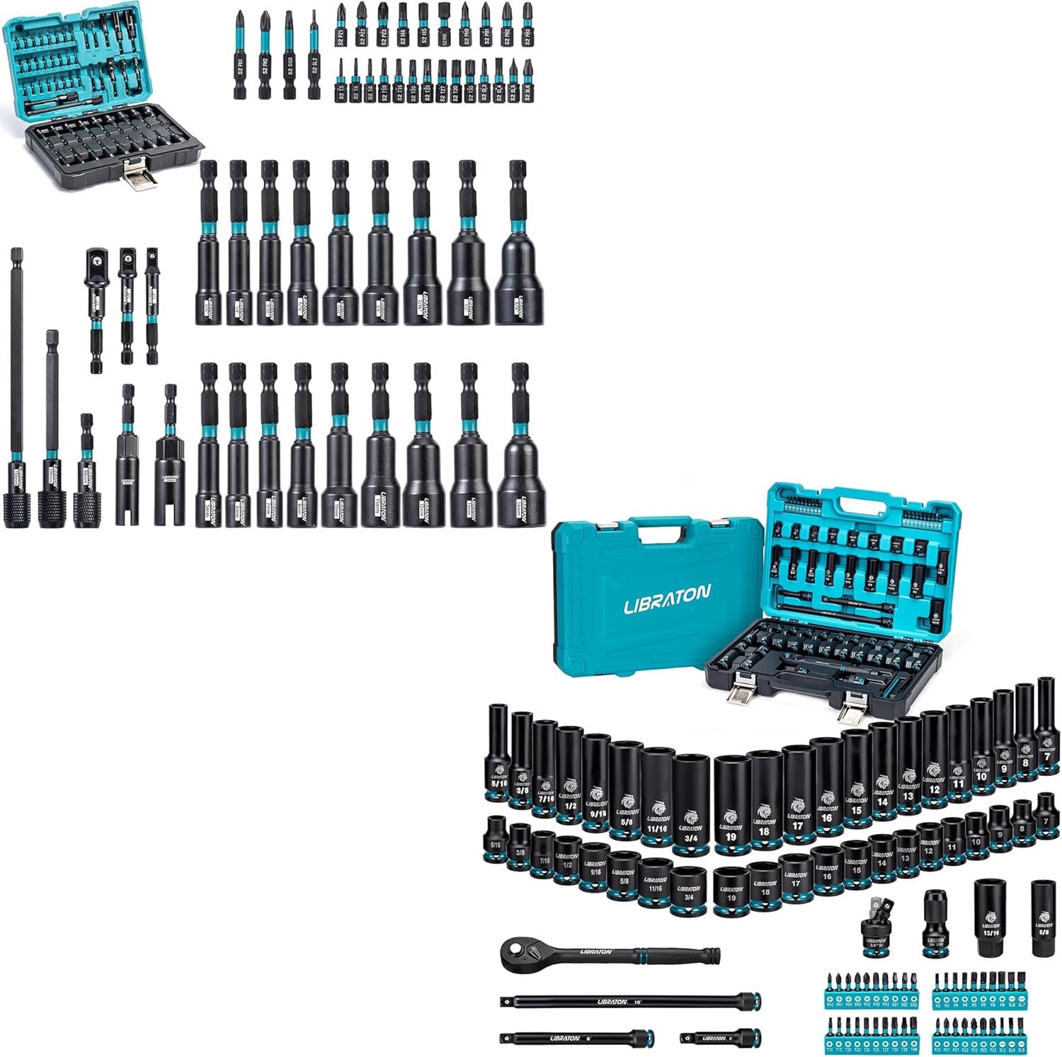 LIBRATON Magnetic Nut Driver Set & 3/8" Drive Impact Socket Set