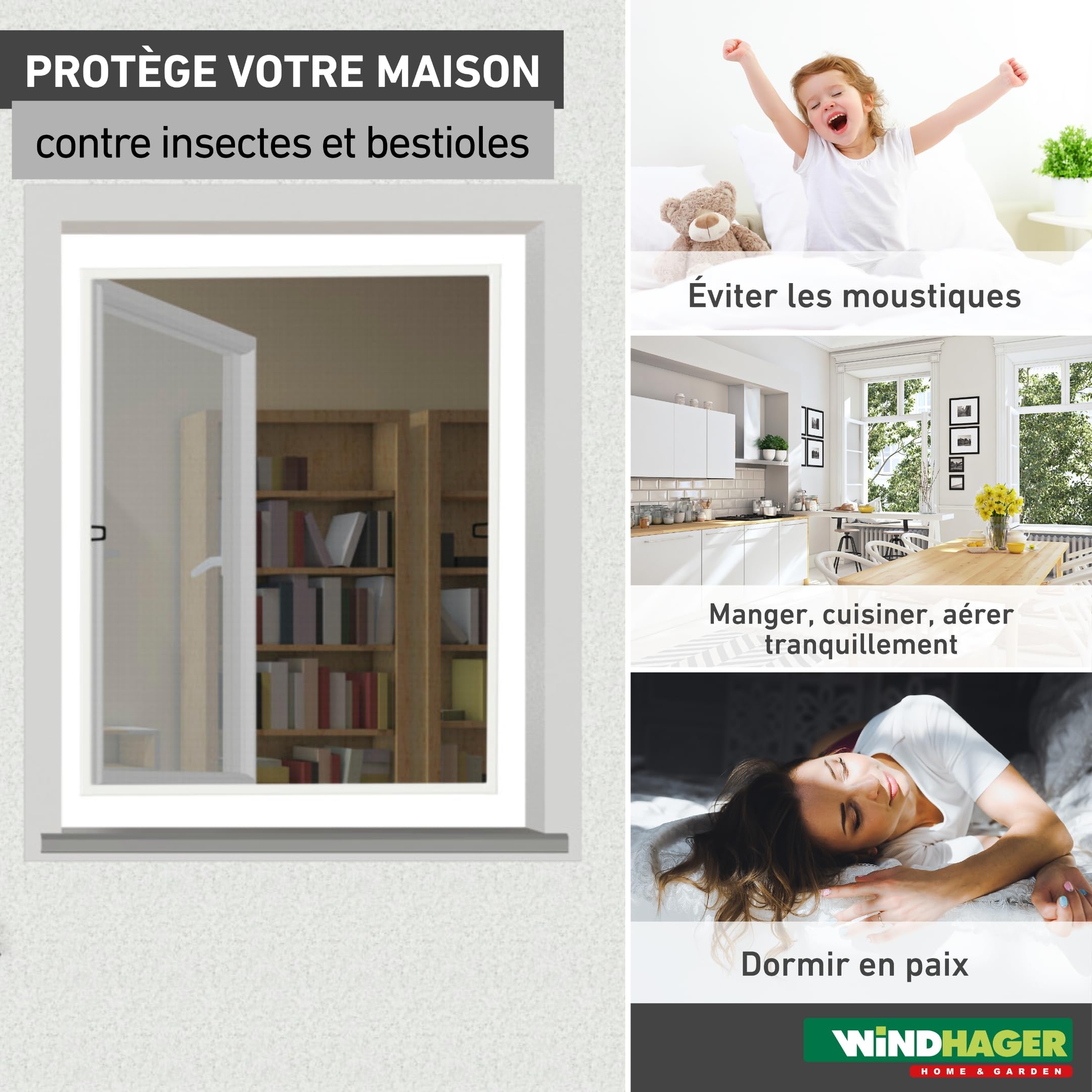 Windhager 04504 Basic Moustiquaire pour fenêtre à cadre tendeur Blanc 100 x 120 cm