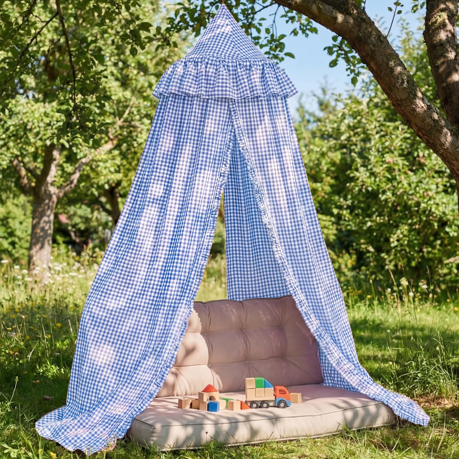 SmoothNovelty Gingham Plaid Bed Canopy with Ruffles Soft Vintage Style Decorative Tent for Reading Nook Play Area or Adult Bedroom Circus Tent Canopy(Yellow) — view 12
