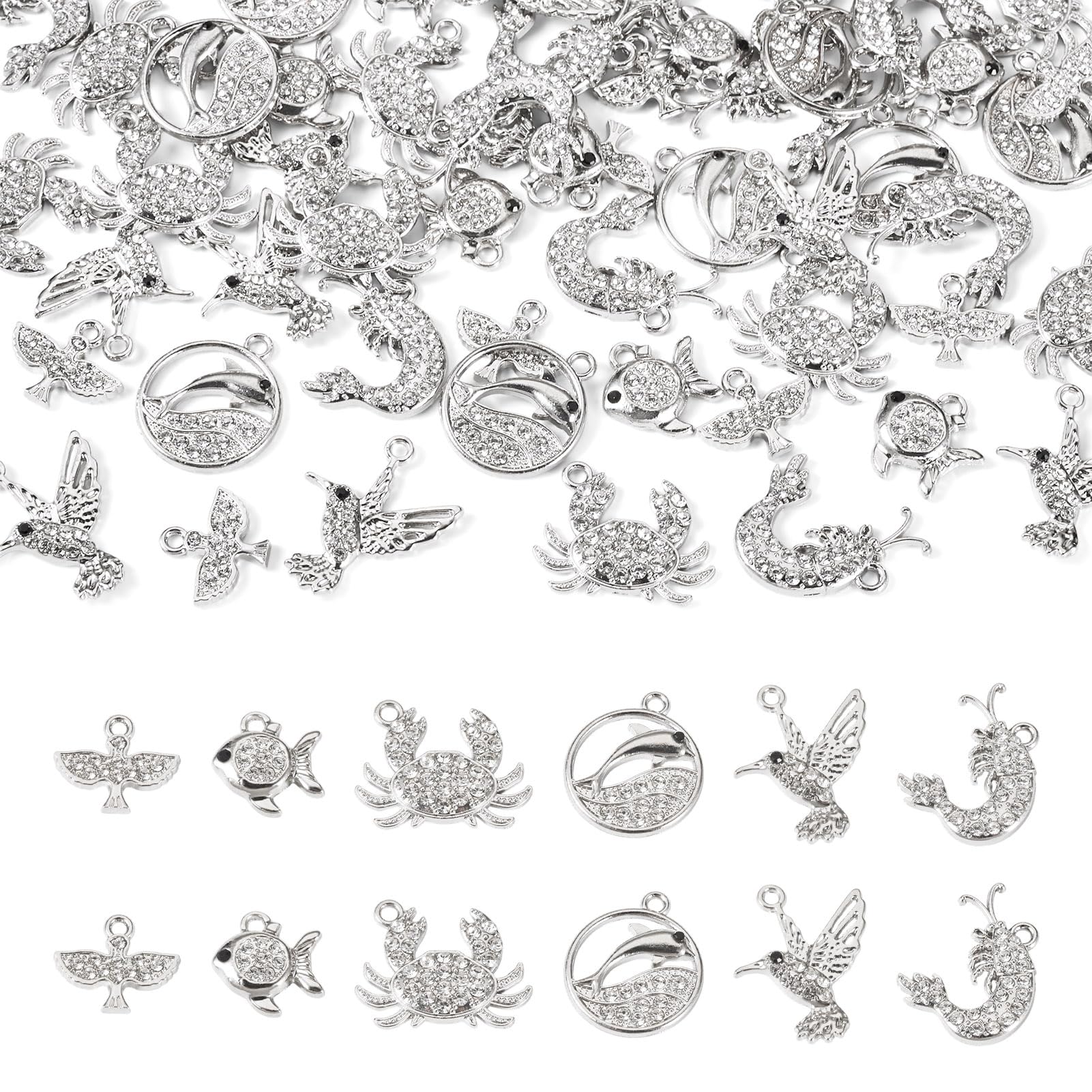 Breloques animaux marins scintillantes avec strass en cristal