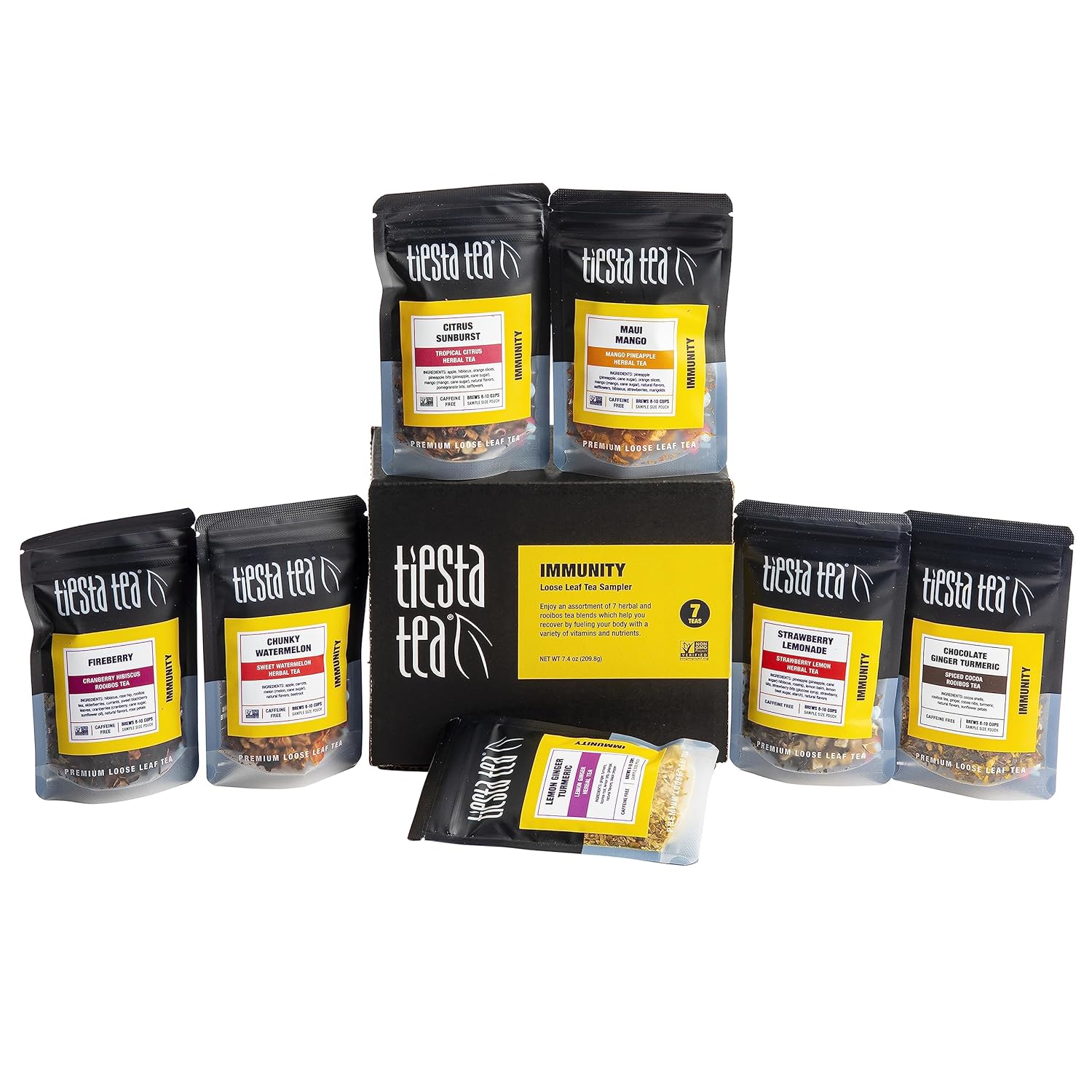 Tiesta Tea Herbal & Rooibos Tea Sampler Set, Up to 70 Cups, Non-Caffeinated, Hot & Iced Tea, Loose Leaf Tea Sample Set with Herbal, Rooibos, Hibiscus & Turmeric Tea, 7 Sample Pouches : Grocery & Gourmet Food