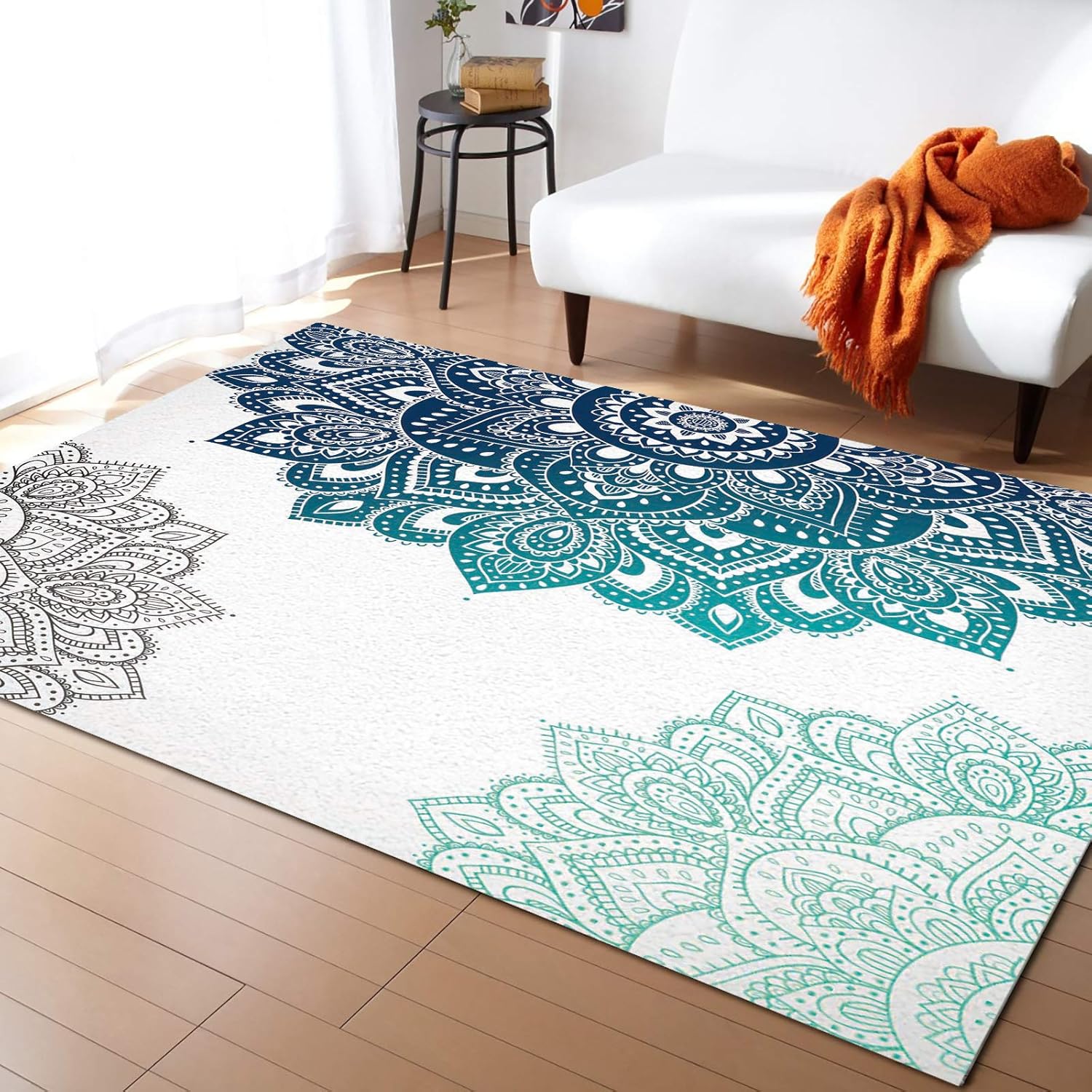 Large Rectangular Area Rugs 5' x 8' Living Room, Mandala
