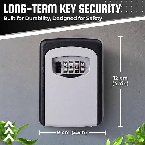 Miniatura 7 de Flexzion Caja de seguridad para llaves con código, ocultadores de llaves montados en la pared en el exterior, caja de seguridad de combinación de 4