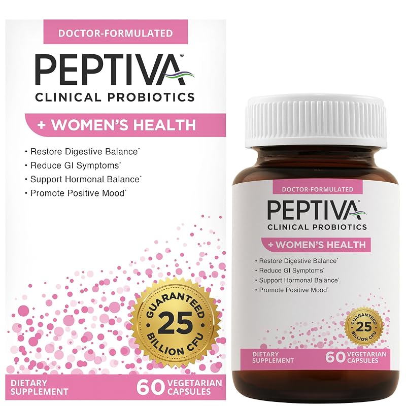 Peptiva Suplemento probiótico para mulheres, 25 bilhões de UFC, Lactobacillus acidophilus, Bifidobacterium e ashwagandha, 60 cápsulas vegetarianas