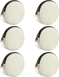 Sinzip 6-Pack Mini Round Cotton Canvas Makeup Bags with Zipper Bottom - Beige XS Blank DIY Pouches for Cosmetics, Coins, Travel & Crafts