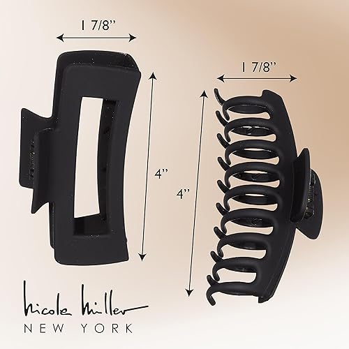 Miniatura 9 de Nicole Miller - Pinzas de garra grandes (4.3 pulgadas)  Paquete de 8 en 4 colores con estilos cuadrados y de mariposa, azul, crema, caparazón de