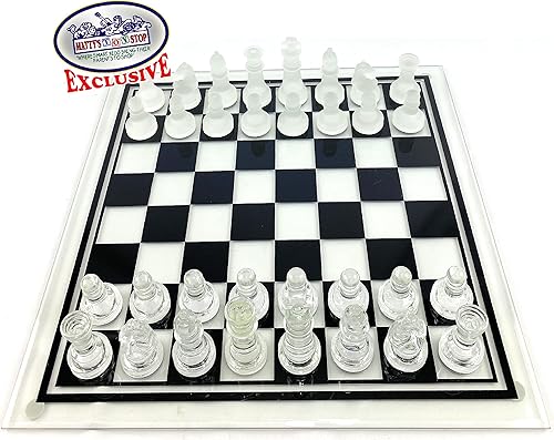 Miniatura 6 de Matty's Toy Stop Juego de ajedrez de lujo de vidrio esmerilado y transparente (14") grande