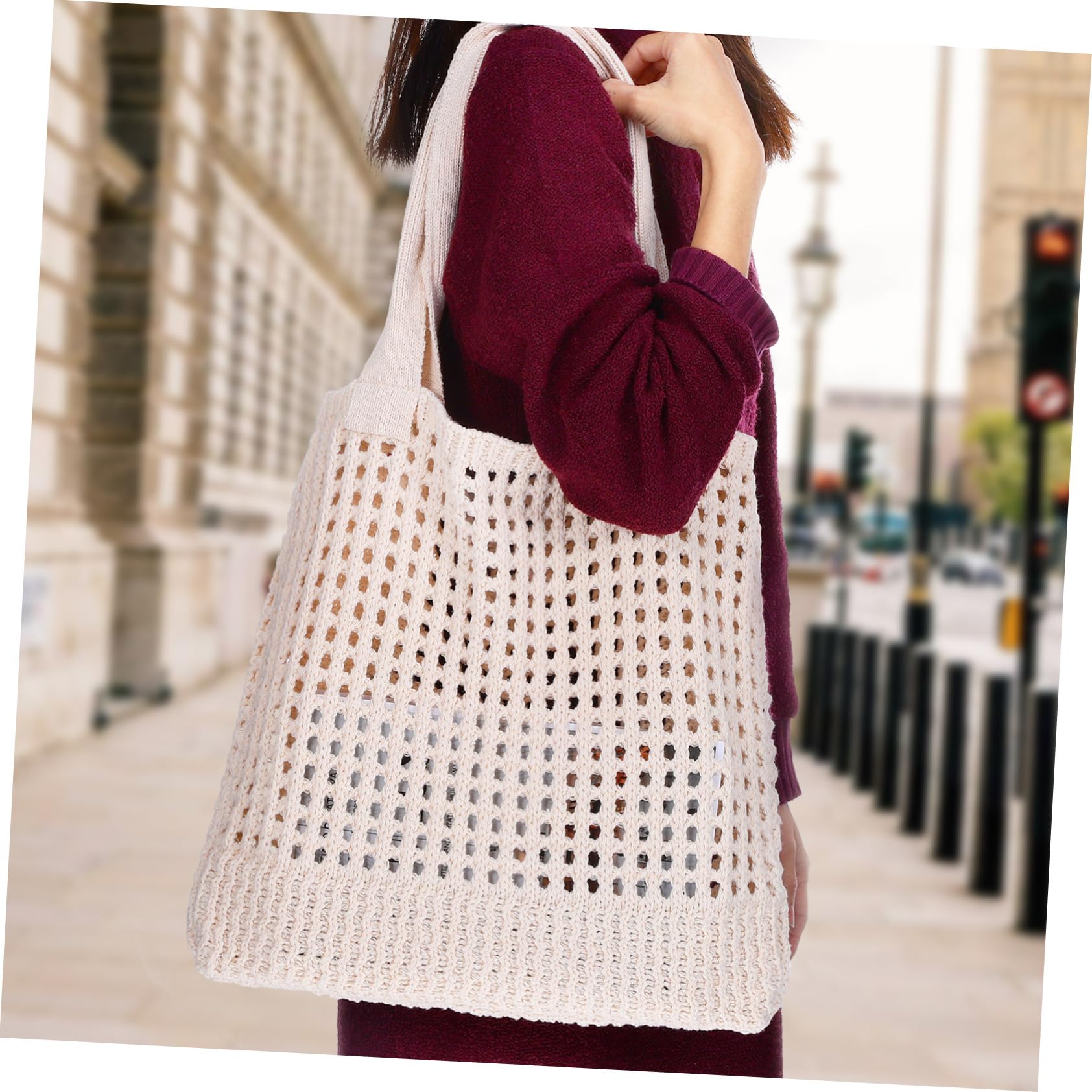 LIFKOME Borsa da Spiaggia Intrecciata in Fibra di Poliestere Borsa Tracolla Estiva Tote Bag Boho per Shopping e Vacanze