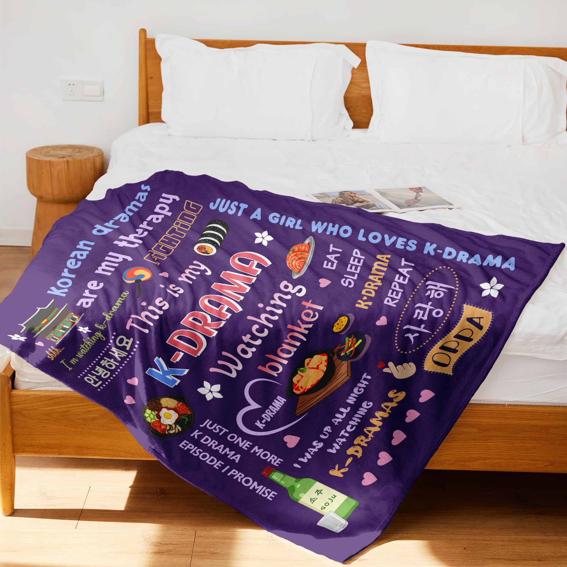 Korean Drama Gifts, K-Drama Blanket, Kpop Gifts, K Drama Gifts for Women - Purple - 50"X60"