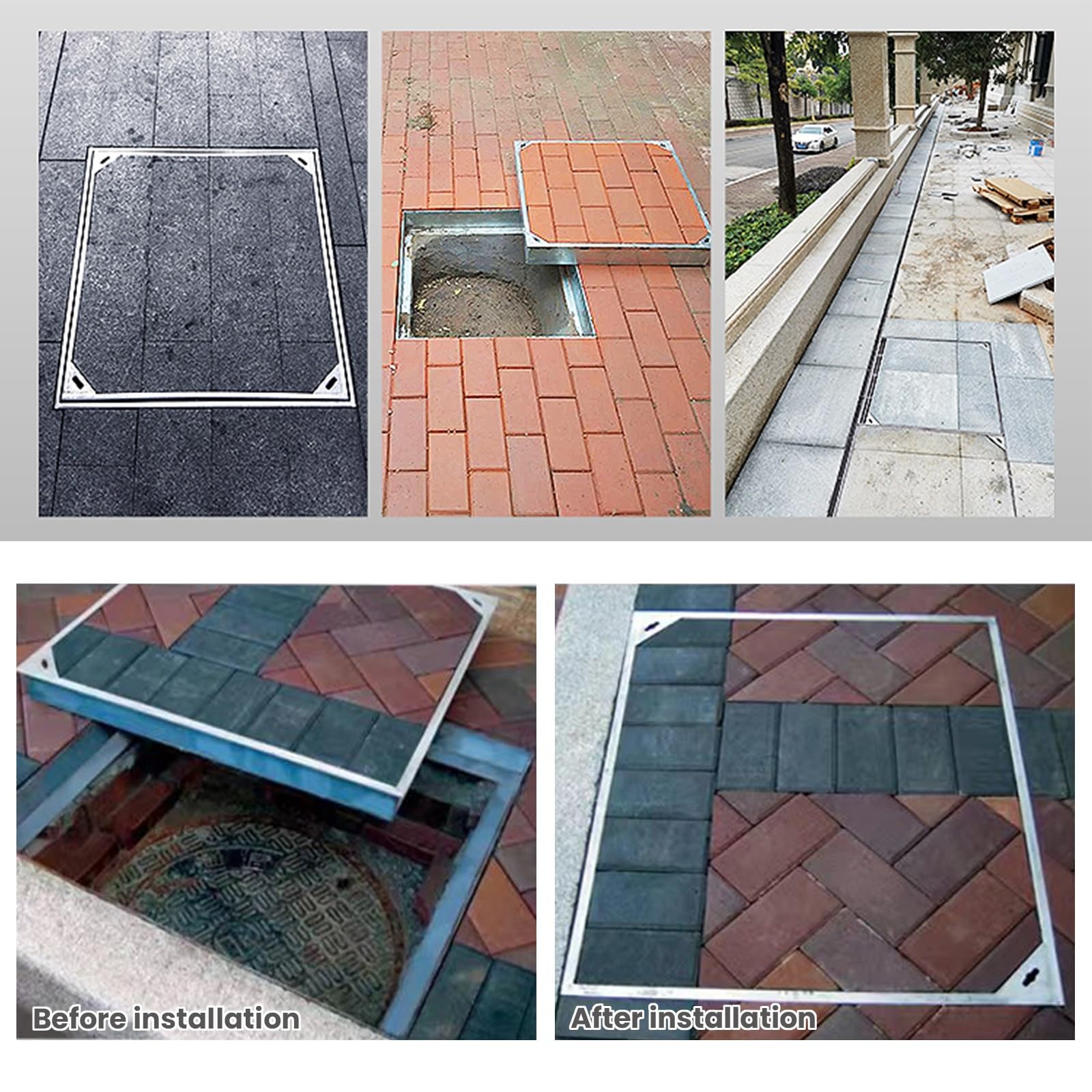 Niewidoczna pokrywa odpływu, zintegrowany ruszt odpływowy, ocynkowana pokrywa włazu z ramą ze stali nierdzewnej, wysokość 5 cm, 80 x 80 cm • eleganckie wzornictwo zapewniające ochronę i trwałość