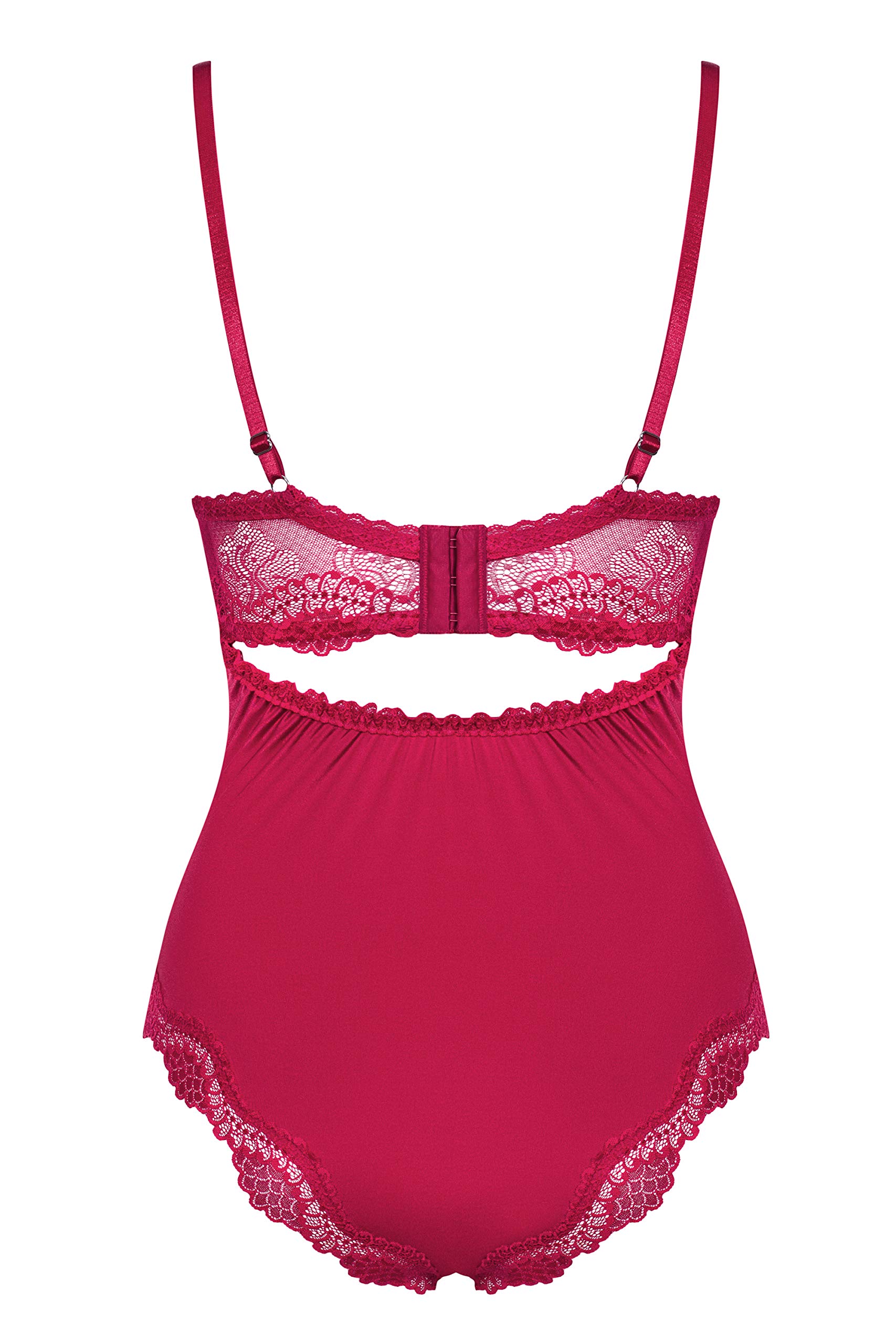Obsessive. Frauen Dessous Teddy Body in Rot mit Schleife aus Stretch und floraler Spitze transparent erotisch elastisch