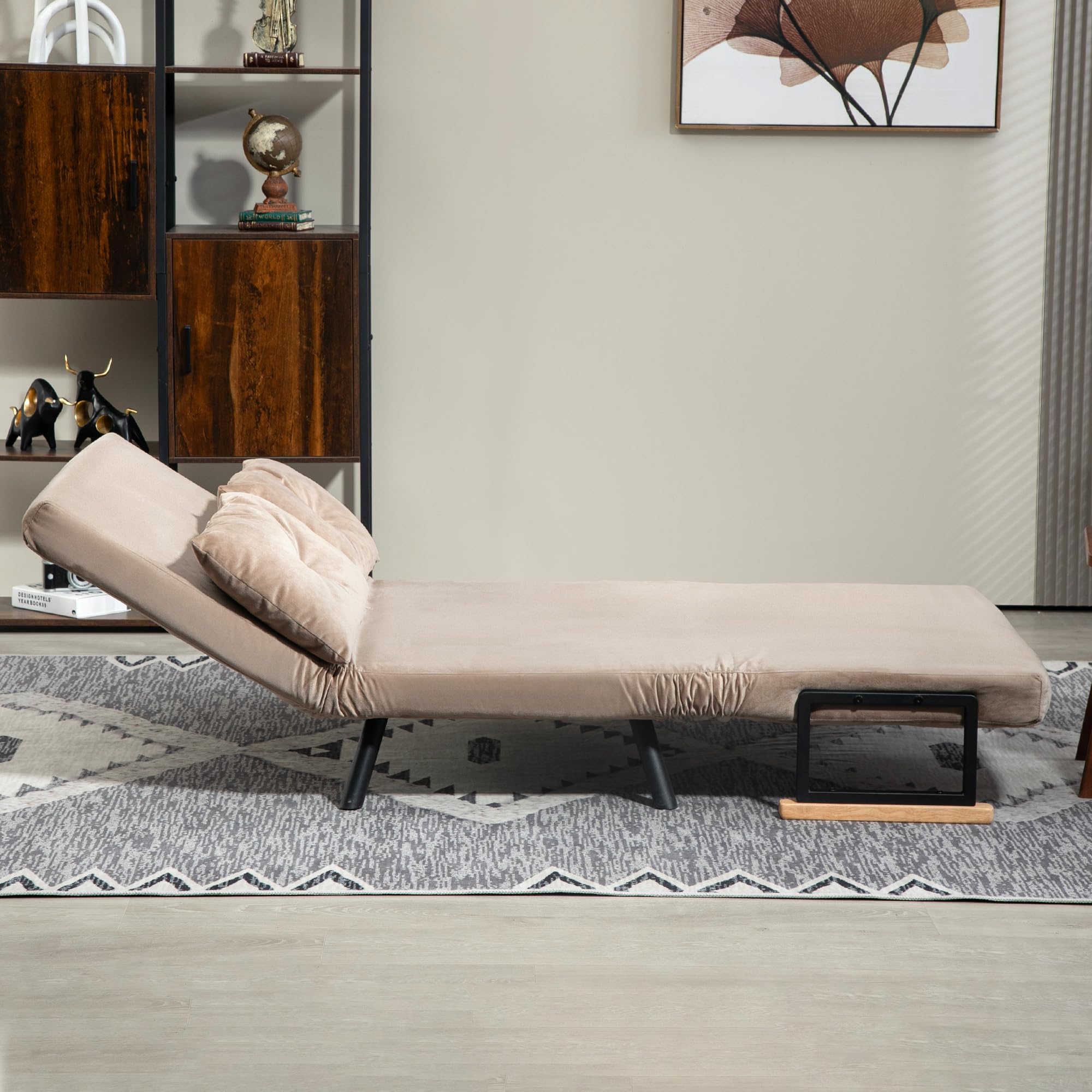 HOMCOM sofa rozkładana 4 w 1 2-osobowe z funkcją spania, 183 x 98,5 cm składana kanapa do spania z 5-stopniowo regulowanym oparciem, poduszką lędźwiową i welurowym wykończeniem dla salonu