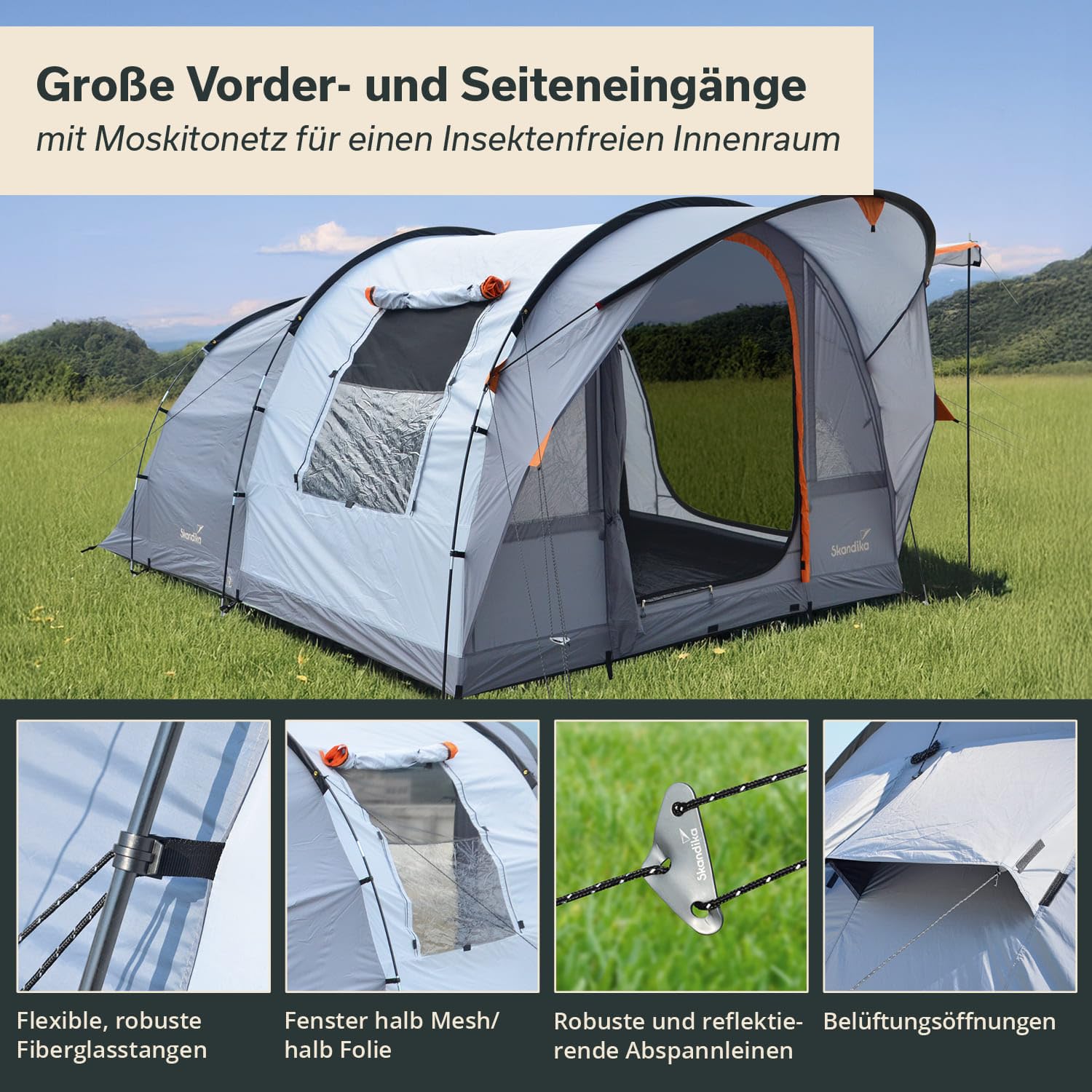 Skandika Egersund Sleeper Protect 3/5/5 XL/7XL Personas | Tienda de campaña con Sleeper Technologie, Suelo Cosido, Cabina de Dormir Negra, Impermeable