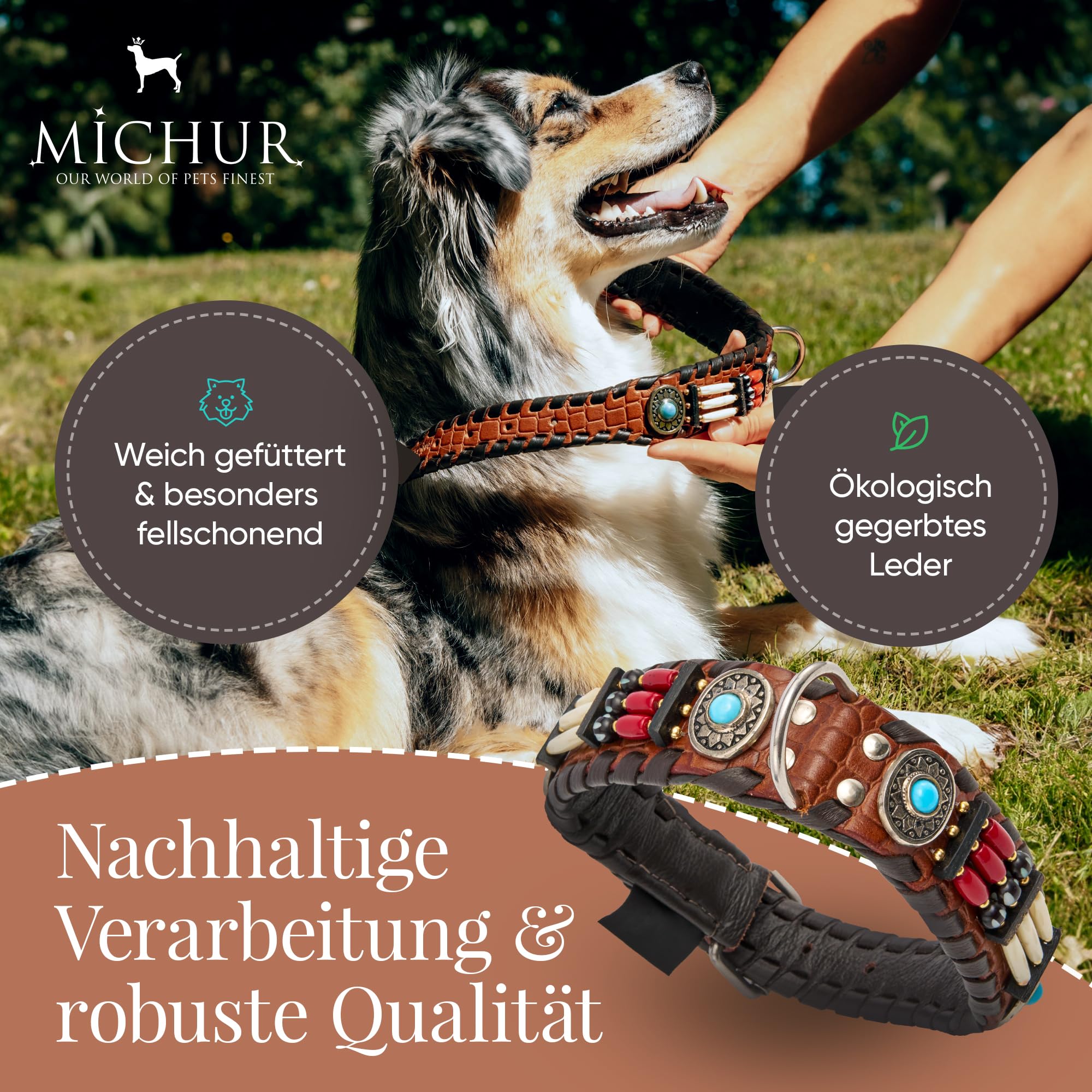 Michur Carlota Collar Indian Dog Collar Leather Brown Leather